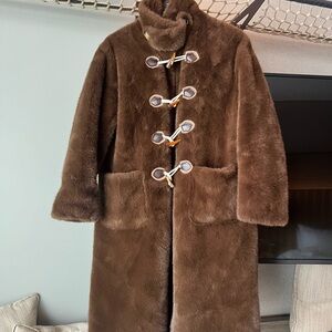 Brown Faux Fur Toggle Coat